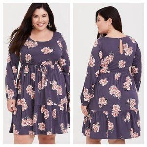 TORRID Grey Floral Challis Skater Dress